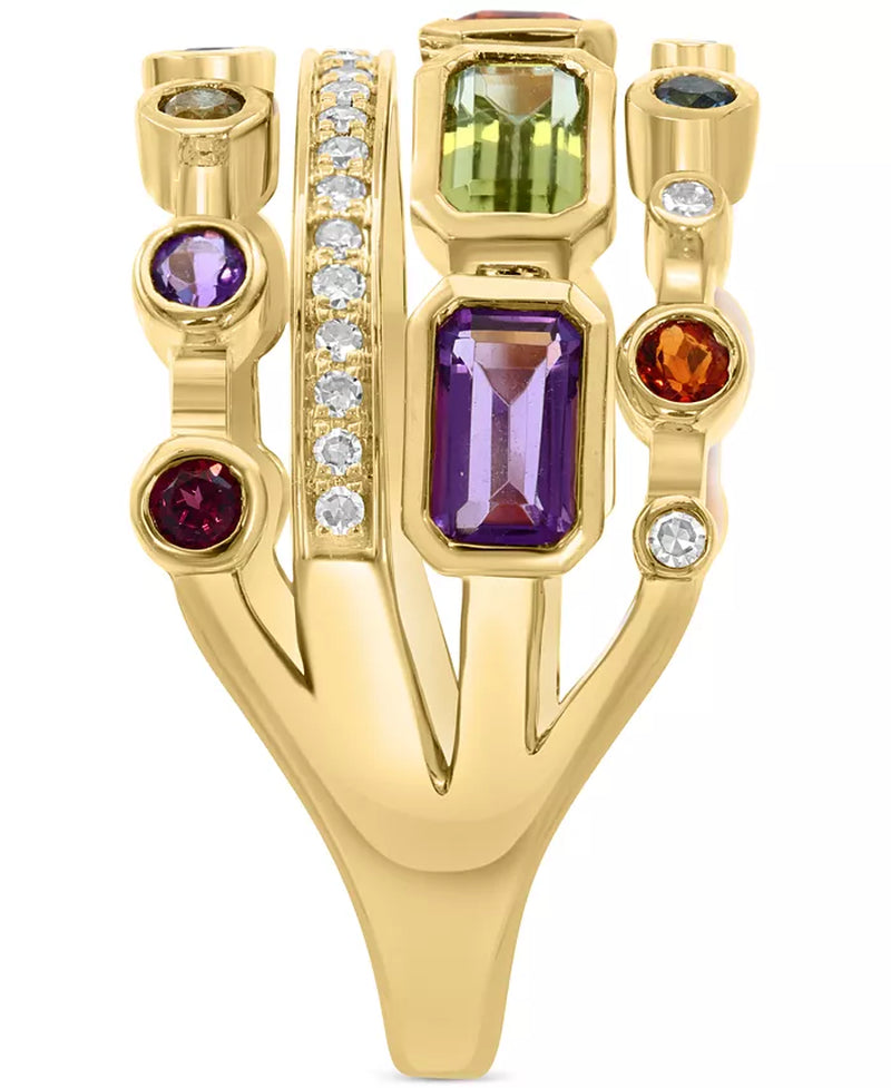EFFY® Multi-Gemstone (2-1/10 Ct. T.W.) & Diamond (1/8 Ct. T.W.) Multirow Statement Ring in 14K Gold
