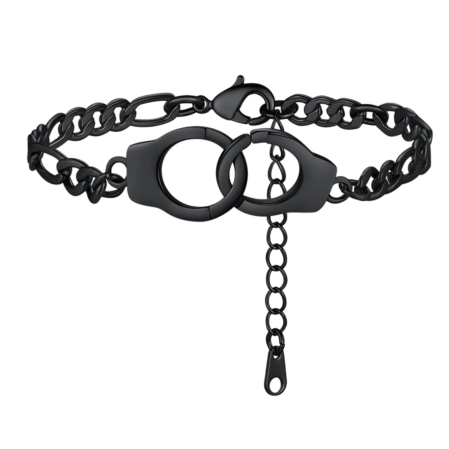 Black Handcuff Anklets for Women Partners in Crime Stainless Steel Punk Jewelry 8.5'' Adjustable Ankle Chain Foot Link Infinity Bracelet for Her