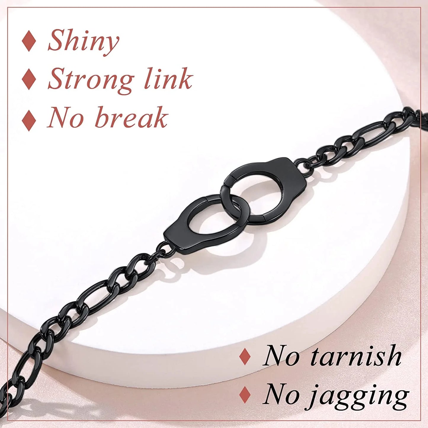 Black Handcuff Anklets for Women Partners in Crime Stainless Steel Punk Jewelry 8.5'' Adjustable Ankle Chain Foot Link Infinity Bracelet for Her