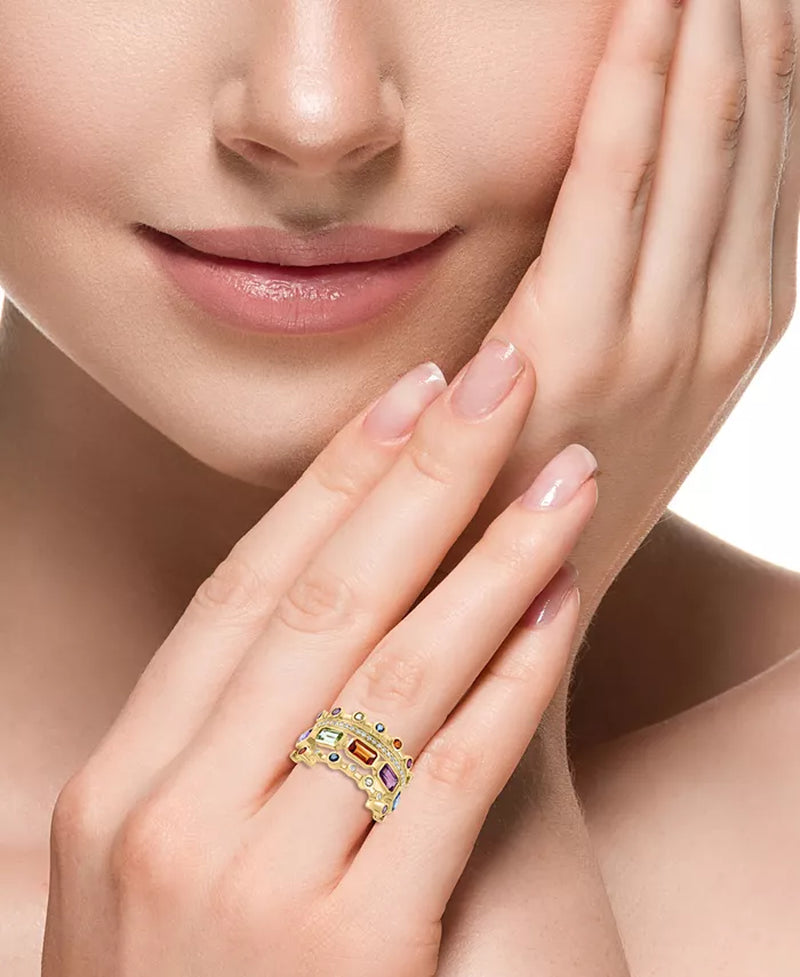 EFFY® Multi-Gemstone (2-1/10 Ct. T.W.) & Diamond (1/8 Ct. T.W.) Multirow Statement Ring in 14K Gold