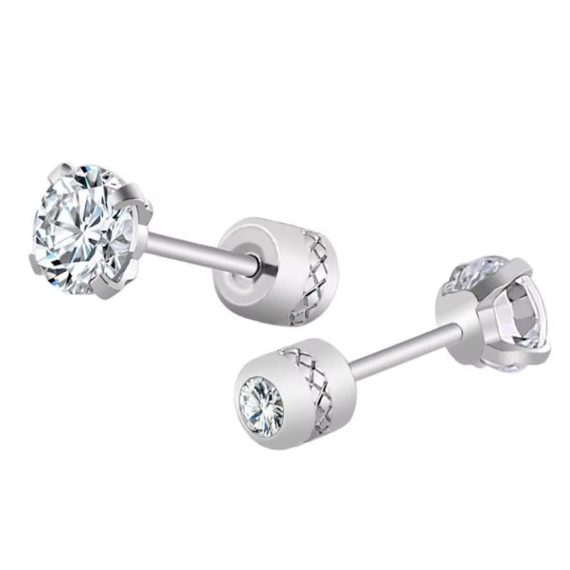 1Pair Stainless Steel Crystals Stud Earrings for Men Women Not Fade Ear Rings Jewelry