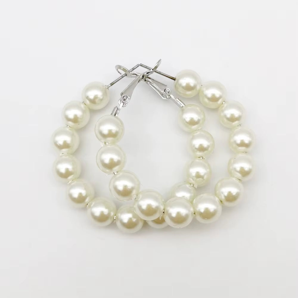 Women Elegant White Pearl round Circle Hoop Earring Oversize Pearl Geometric Ear Rings Fashion Jewelry