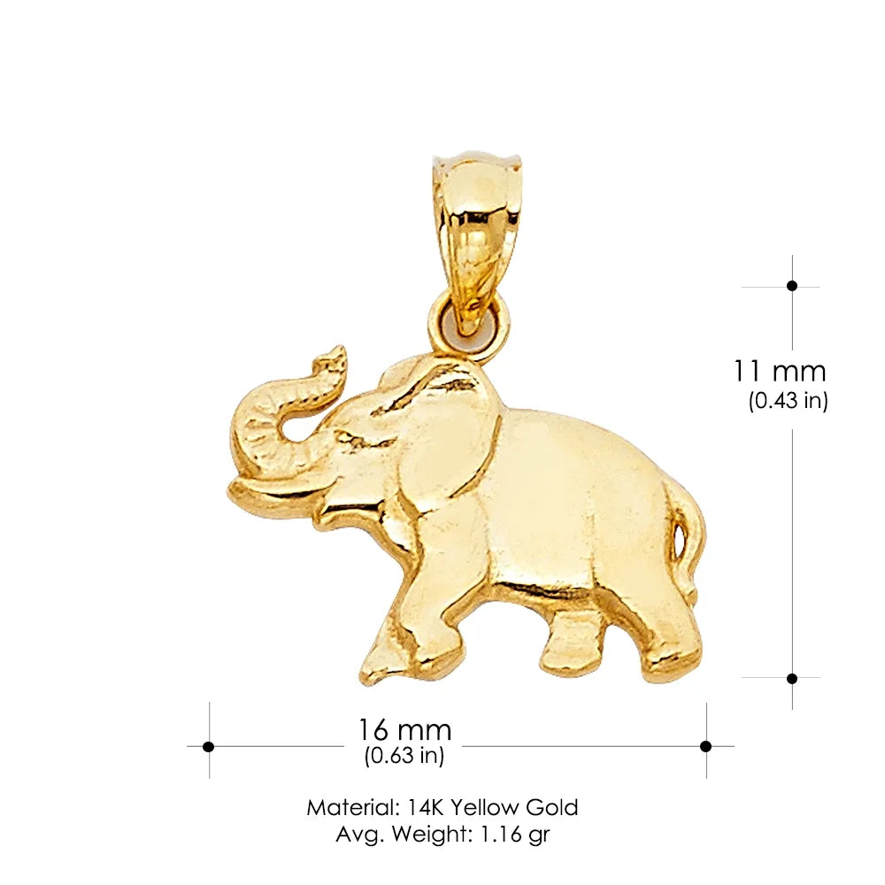 14K Yellow Gold Elephant Charm Pendant with 1.4Mm Flat Open Wheat Chain Necklace