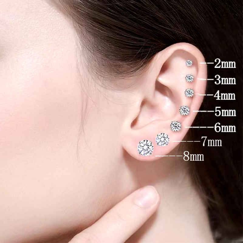 1Pair Stainless Steel Crystals Stud Earrings for Men Women Not Fade Ear Rings Jewelry