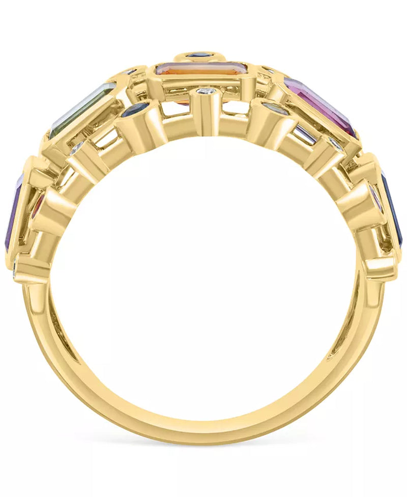 EFFY® Multi-Gemstone (2-1/10 Ct. T.W.) & Diamond (1/8 Ct. T.W.) Multirow Statement Ring in 14K Gold