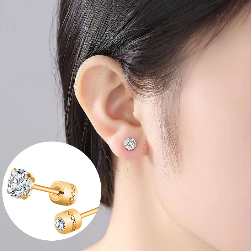 1Pair Stainless Steel Crystals Stud Earrings for Men Women Not Fade Ear Rings Jewelry