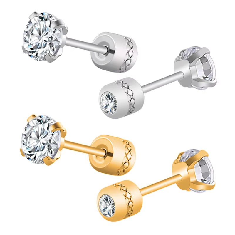 1Pair Stainless Steel Crystals Stud Earrings for Men Women Not Fade Ear Rings Jewelry