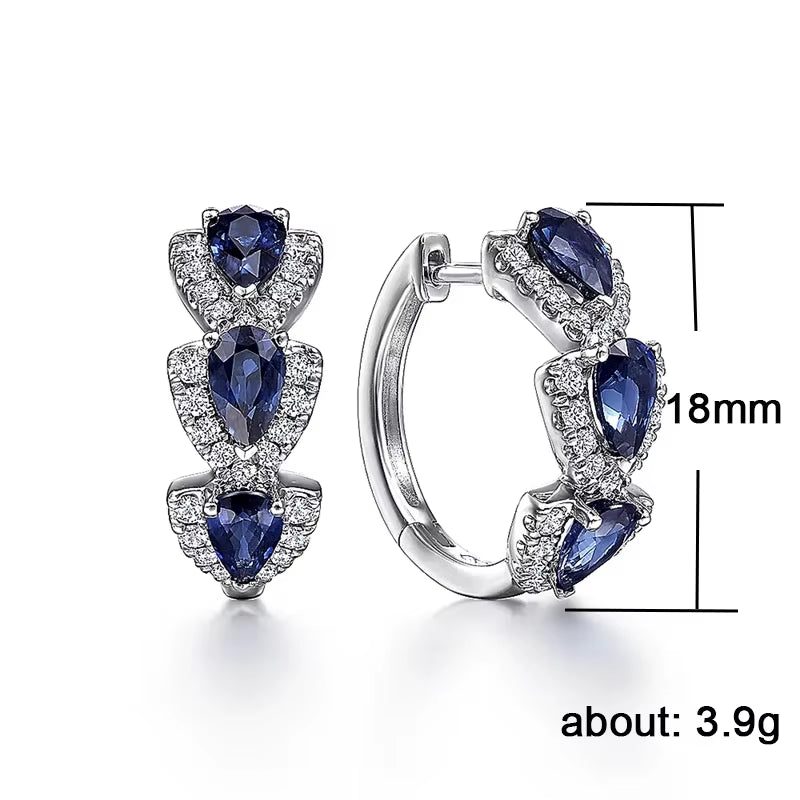 Luxury Trendy Blue Cubic Zirconia Hoop Earrings Wedding Party Elegant Accessories for Women Anniversary Gift New Jewelry