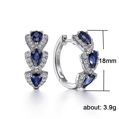 Luxury Trendy Blue Cubic Zirconia Hoop Earrings Wedding Party Elegant Accessories for Women Anniversary Gift New Jewelry
