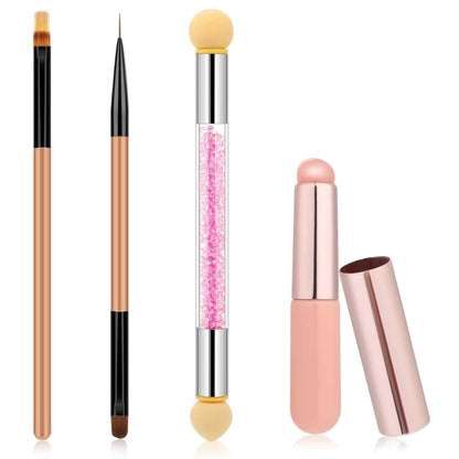 4Pcs Ombre Nail Brush, Nail Brushes Set for Gel Nails, Gradient Nail Sponges Pen, Nail Liner Brushes, Nails Art Brushes for Nail DIY Manicure Tools, Pink