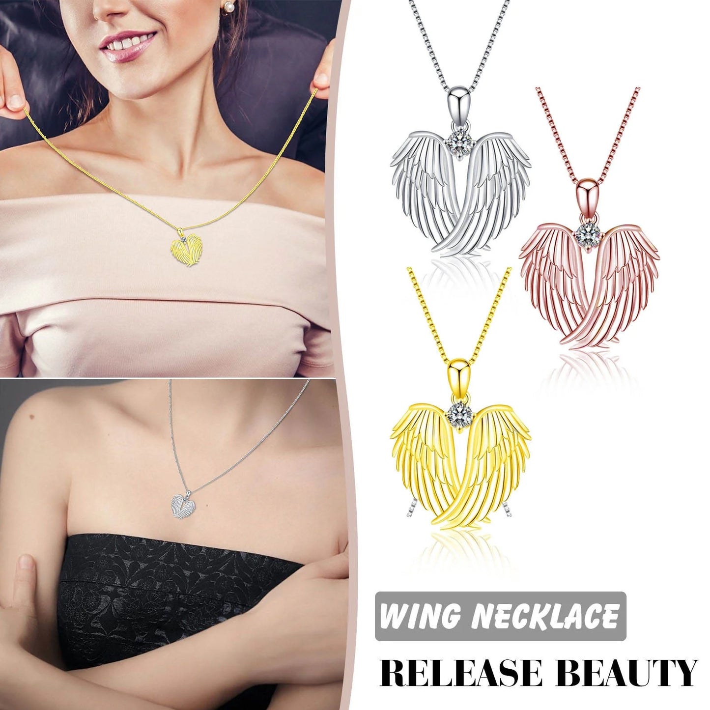 Jewelry on Clearance！Necklaces for Women Angel Wings Necklace 925 Silver Guardian Angel Wings Pendant Birthstone Necklace for Women Jewelry Gifts