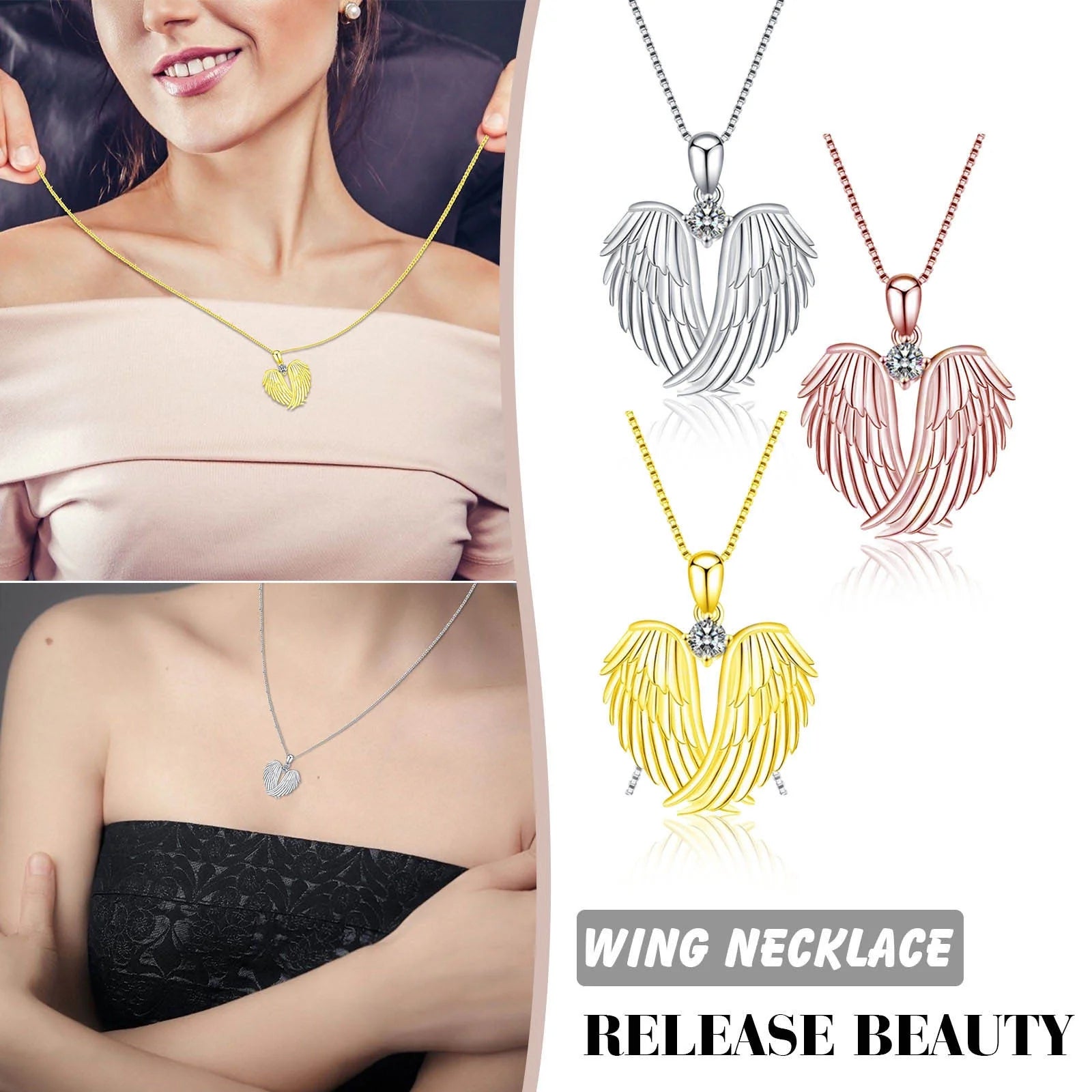 Jewelry on Clearance！Necklaces for Women Angel Wings Necklace 925 Silver Guardian Angel Wings Pendant Birthstone Necklace for Women Jewelry Gifts