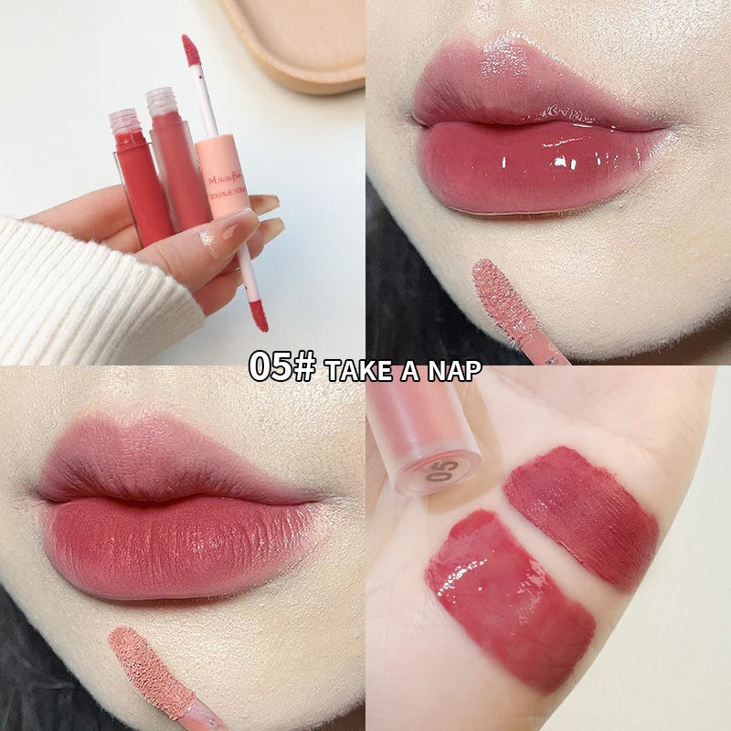 Matte Mirror Double Ended Lip Gloss Velvet Texture and Jelly Texture Moisturizing and Easy to Apply Lip Liquid Lipstick