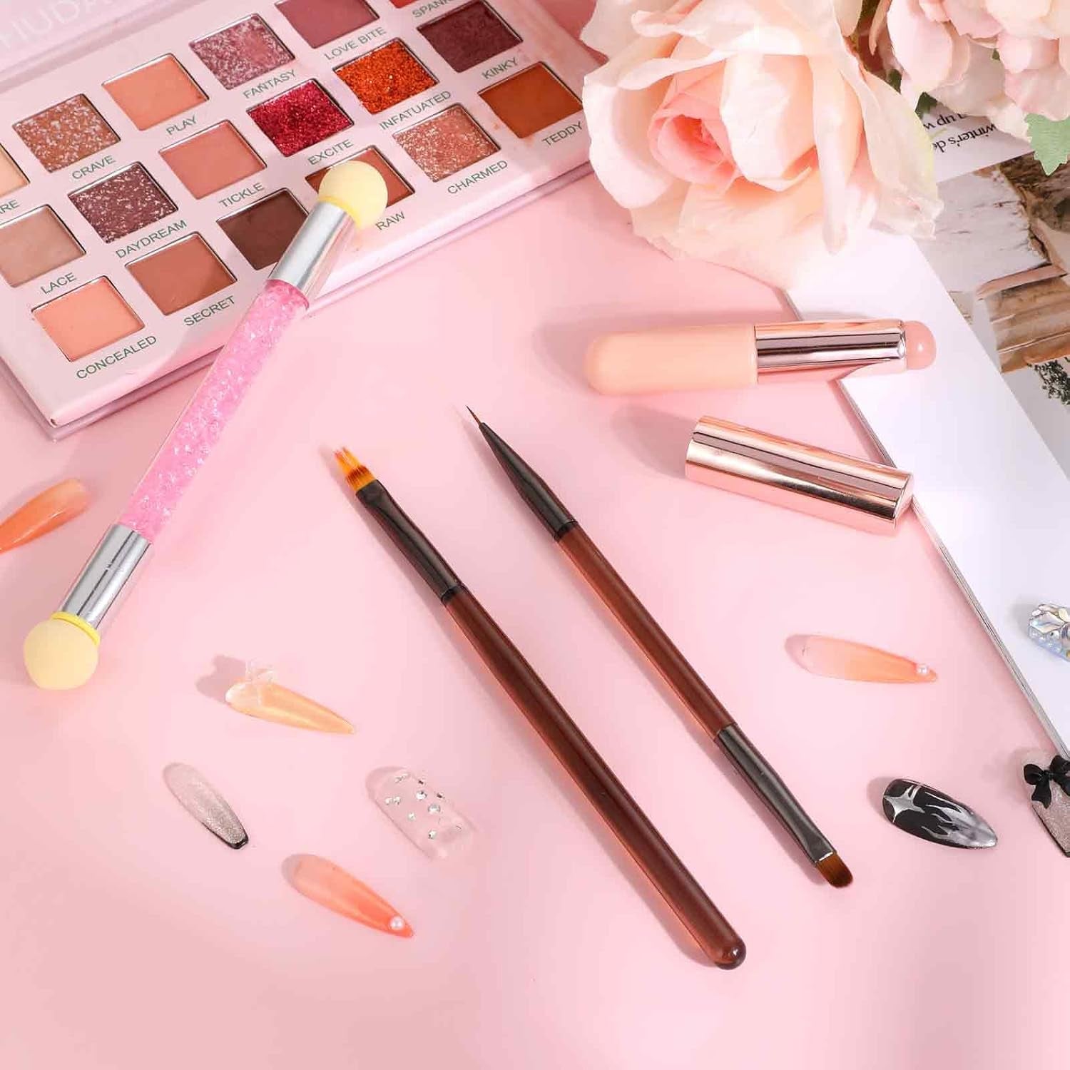 4Pcs Ombre Nail Brush, Nail Brushes Set for Gel Nails, Gradient Nail Sponges Pen, Nail Liner Brushes, Nails Art Brushes for Nail DIY Manicure Tools, Pink