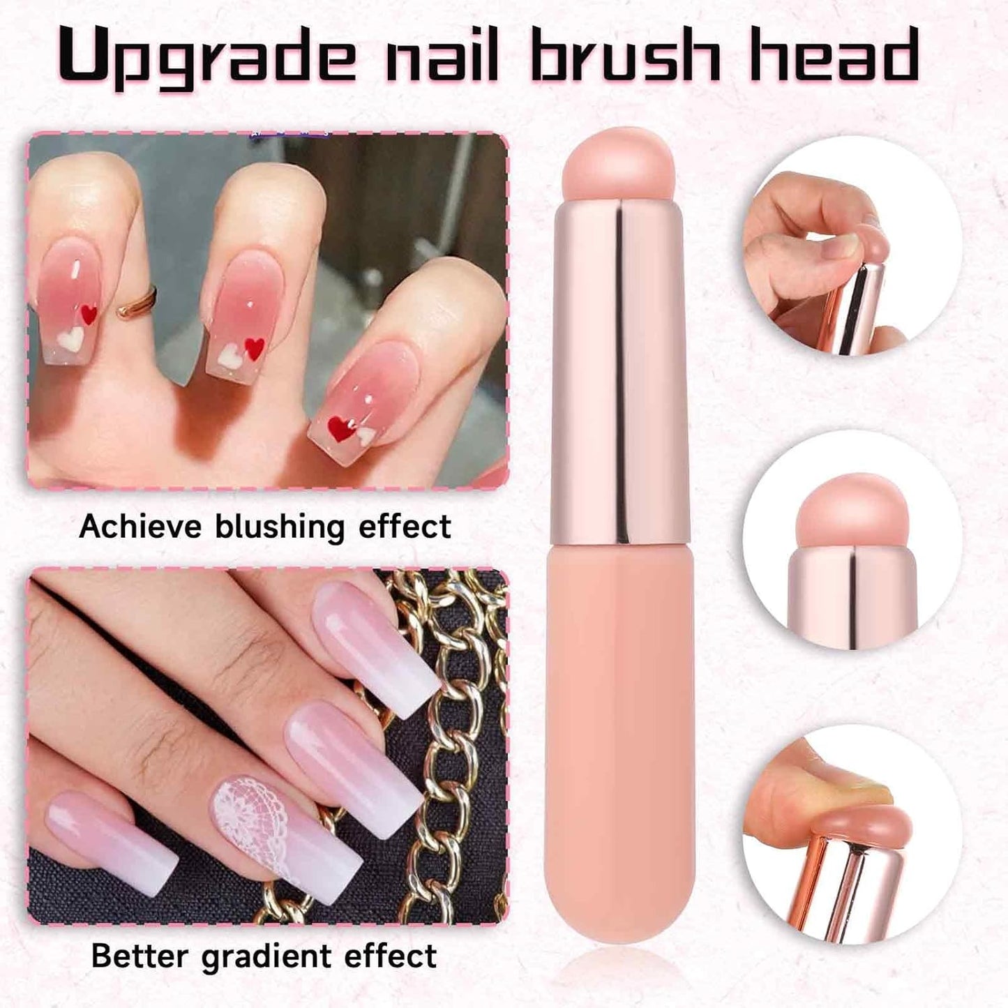 4Pcs Ombre Nail Brush, Nail Brushes Set for Gel Nails, Gradient Nail Sponges Pen, Nail Liner Brushes, Nails Art Brushes for Nail DIY Manicure Tools, Pink