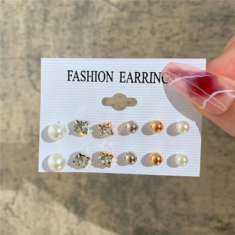 Boho Big Circle Hoop Earring Set for Women, Gold Color Bohemia Vintage Pearl Earring, Heart Zircon Ear Studs Jewelry Gifts