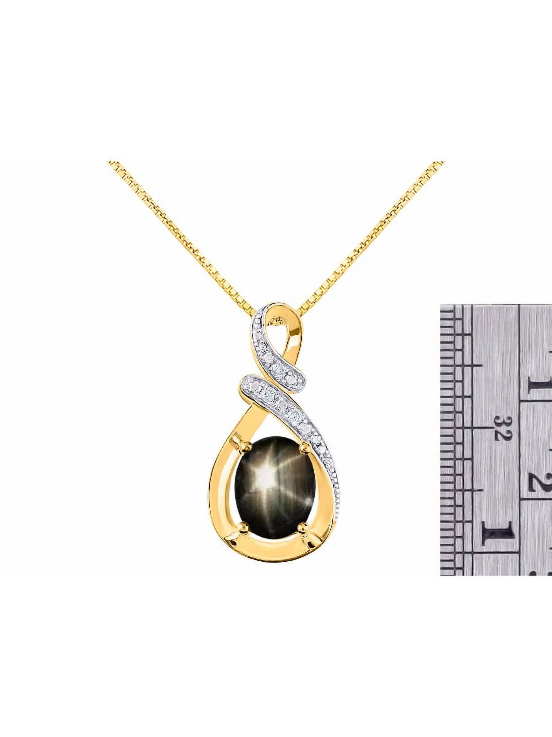 Necklace Yellow Gold Plated Silver Necklace Gemstone & Diamonds Pendant 18" Chain 9X7MM Black Star Sapphire March Birthstone Womens Jewelry Silver Necklace