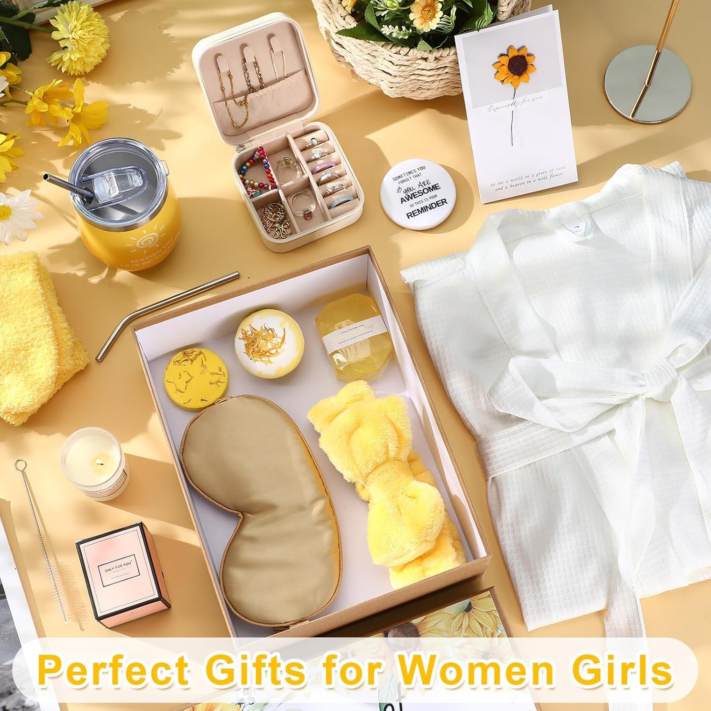 13 Pcs Birthday Gifts for Women Mothers Day Gifts Spa Basket Set for Women Mirrors Socks Steamers Jewelry Case Bath Robe Mom Nurse Girlfriend Wife